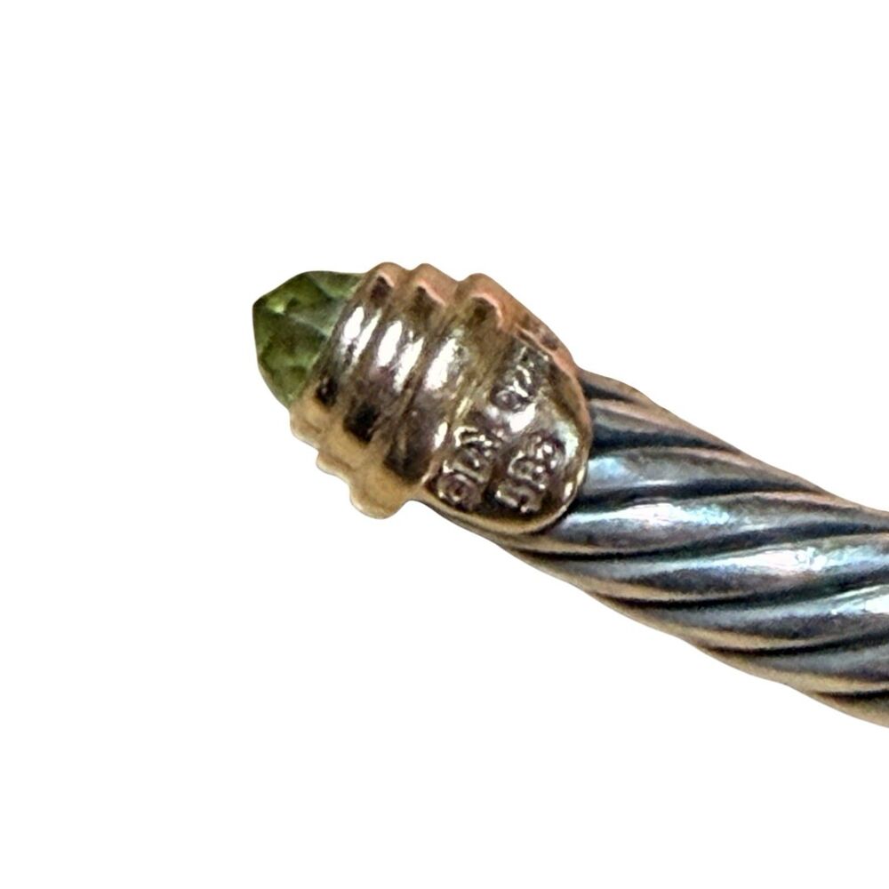 David Yurman Sterling Silver Peridot & 14K Gold 5mm Cable Cuff Bracelet Sz S 6” - Picture 5 of 9